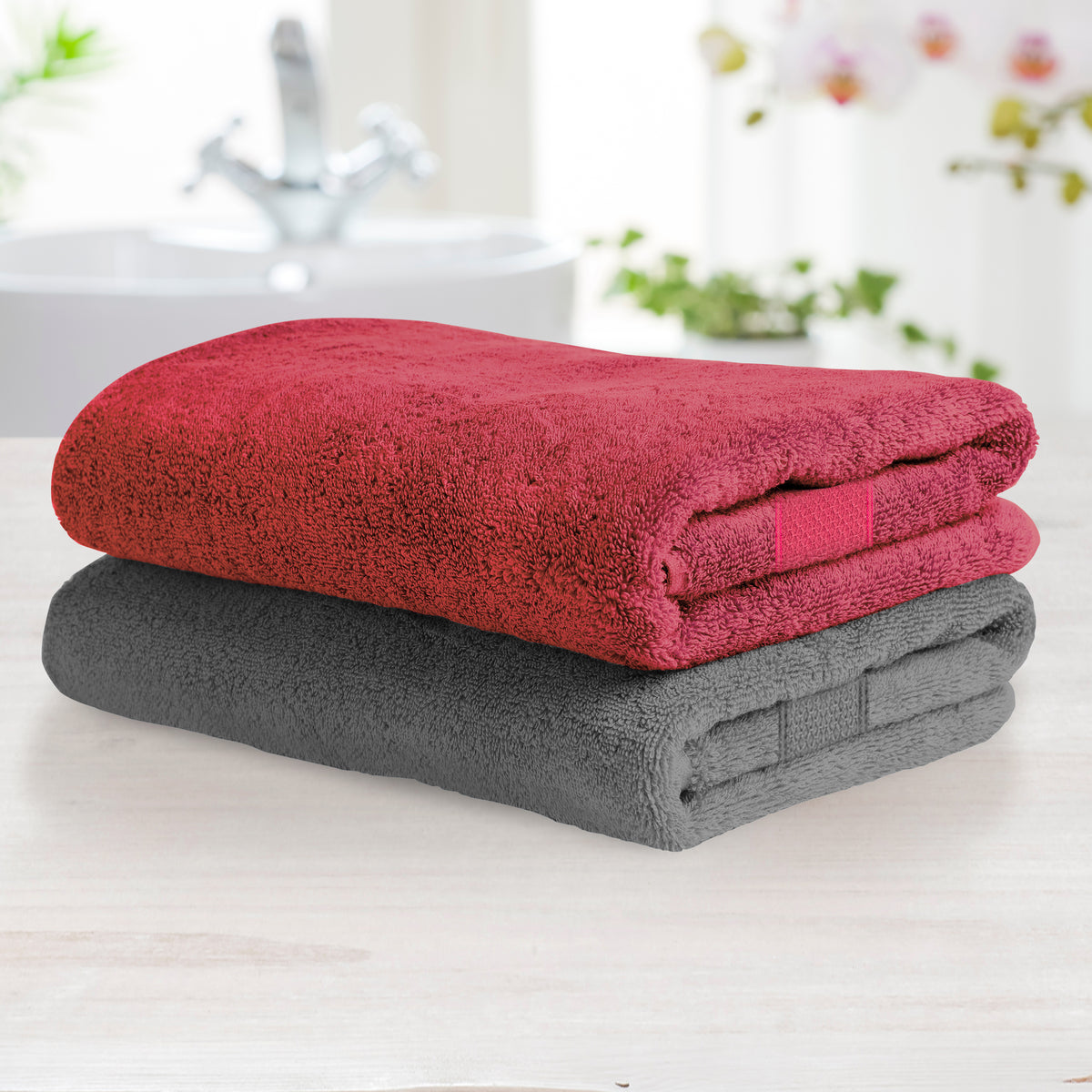 Aquacado 68 x 136 cm Bath Towel Set of 2 Charcoal Grey & Onion