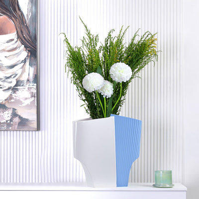 Decorative Fluted Dual Color Design Dolomite Vase (Blue & White)