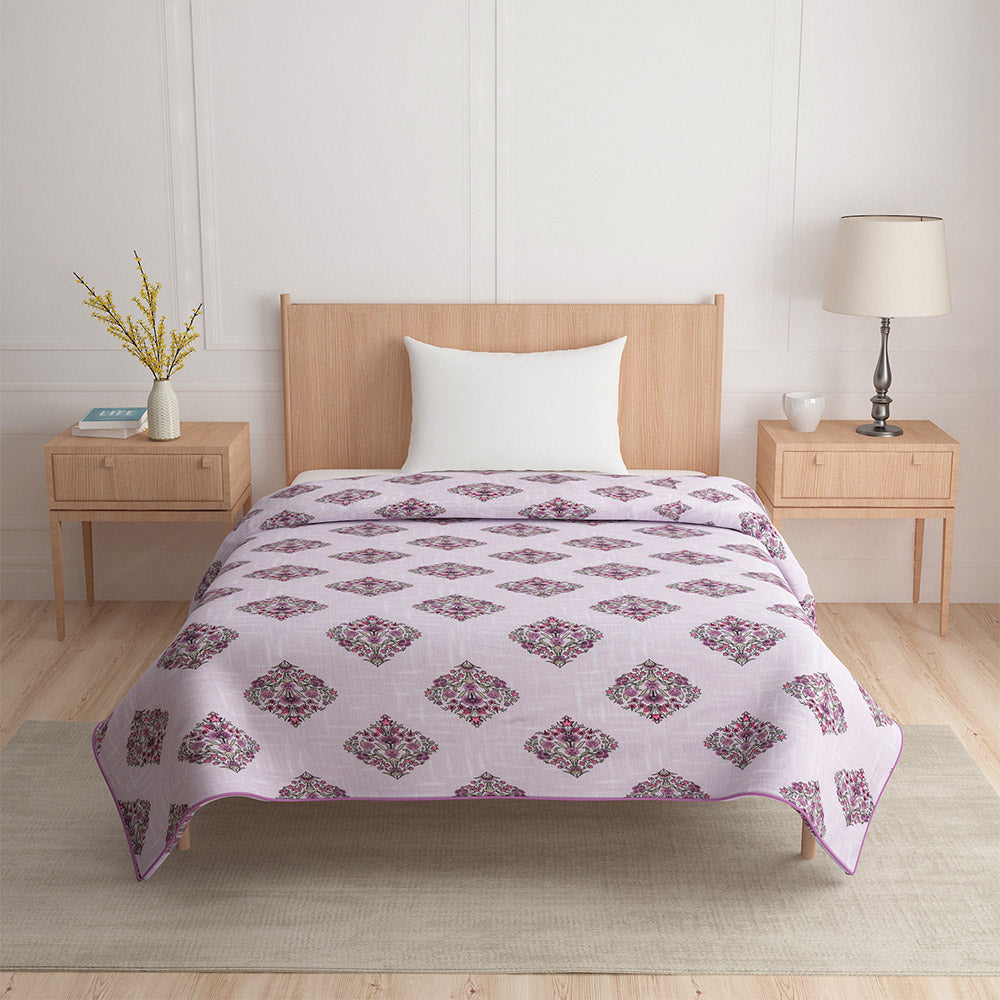 Floral Printed Cotton Single Bed Dohar (Purple)