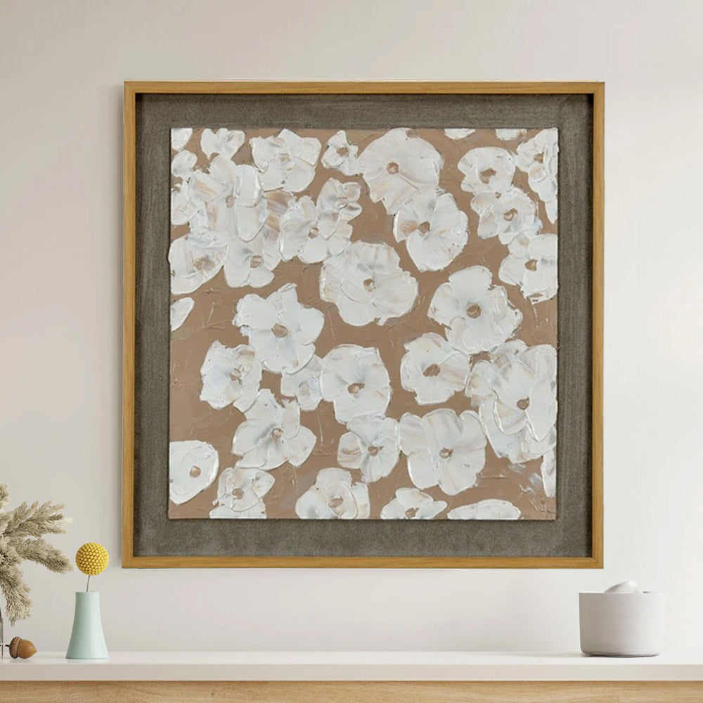 Flower Texture Canvas Wall Painting (White & Beige)