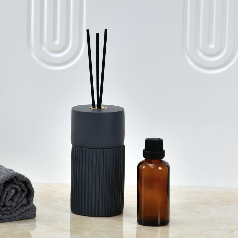 Fluted Design Reed Diffuser Storage Jar With 3 Sticks (Grey)