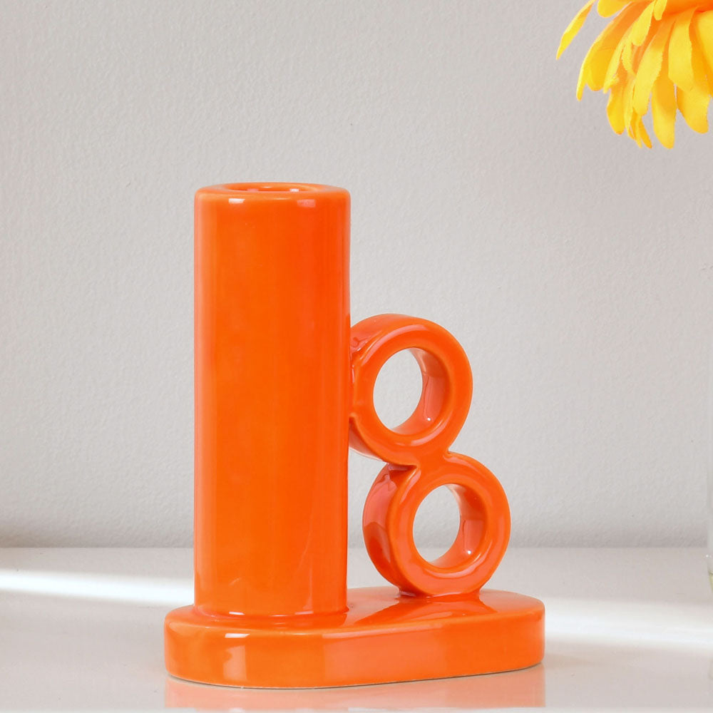 Dual Ring Dolomite Taper Candle Holder (Orange)