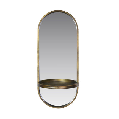 Oval Decorative Wall Mirror With Shelf (Antique Gold)