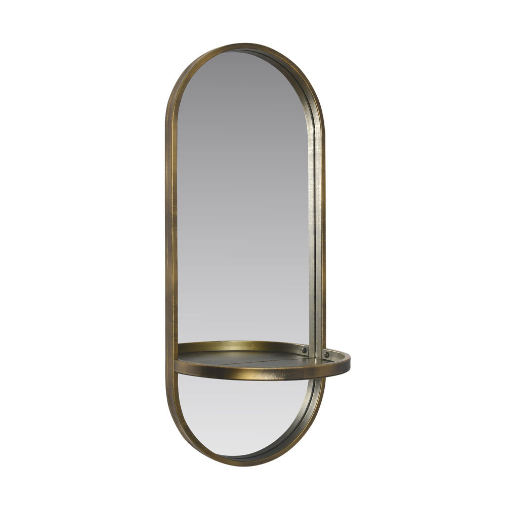 Oval Decorative Wall Mirror With Shelf (Antique Gold)