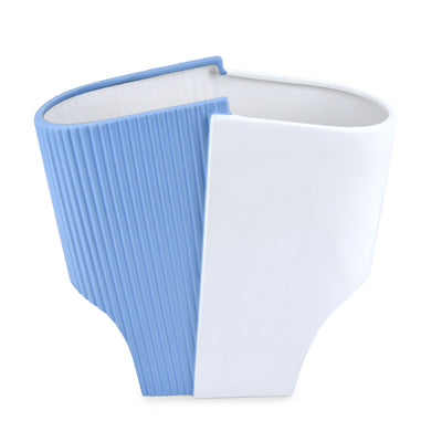 Decorative Fluted Dual Color Design Dolomite Vase (Blue & White)