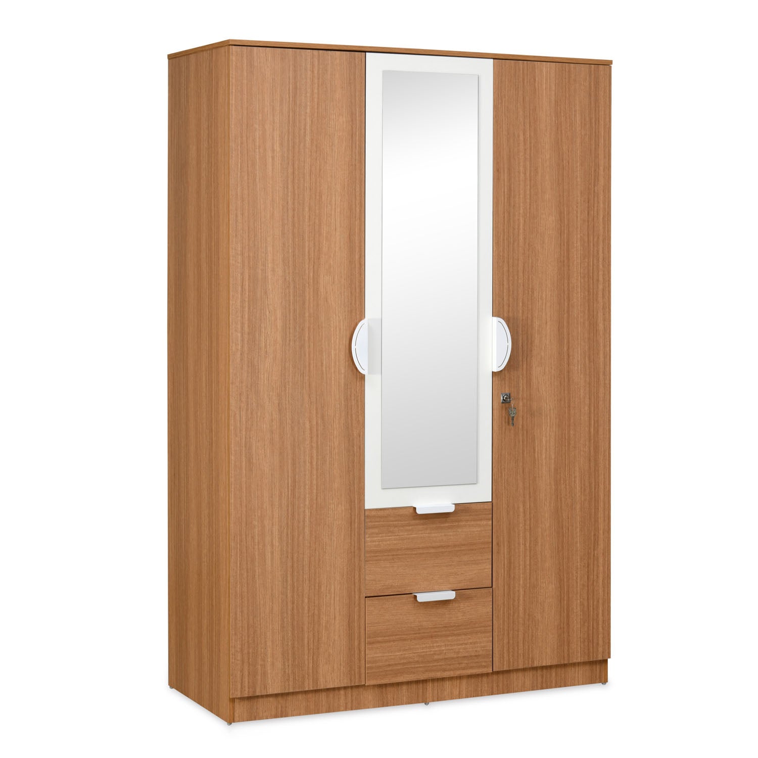Buy Indio 3 Door Engineered Wood Wardrobe With Mirror & 1 Hanging space ...
