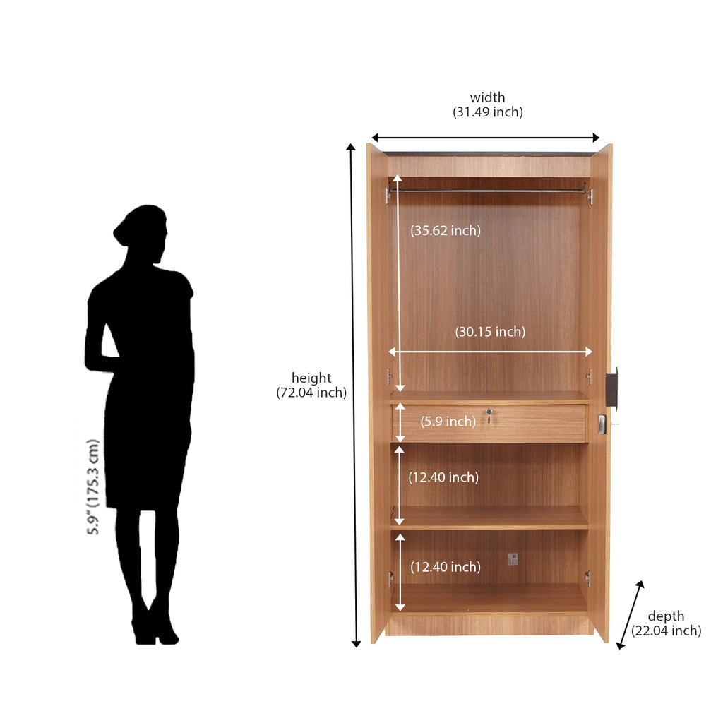 Buy Milford 2 Door Engineered Wood Wardrobe Without Mirror & 1 Hanging ...
